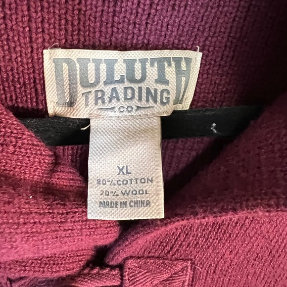 Duluth Trading Co Mens XL Burgundy Shawl Collar Ribbed Cotton Wool Sweater Cabin - Picture 4 of 8